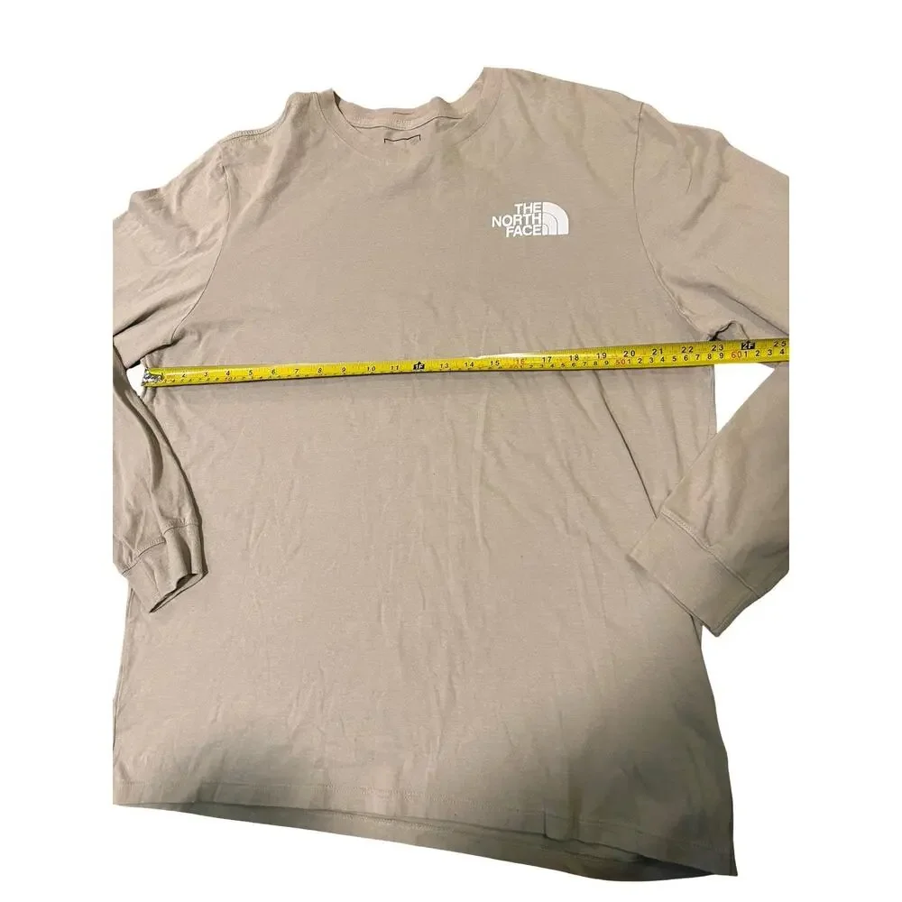 The North Face Mens XL Long Sleeve Shirt Beige Tan Logo Never Stop Exploring